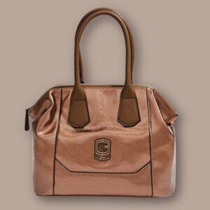 GUESS Metallic Bronze Structured Satchel Tote Zip Top Shoulder Bag